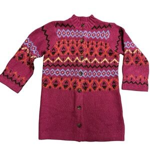 SUNDANCE Sweater Large Fair Isle Thermal Cardigan Button Up Wool Blend Pink